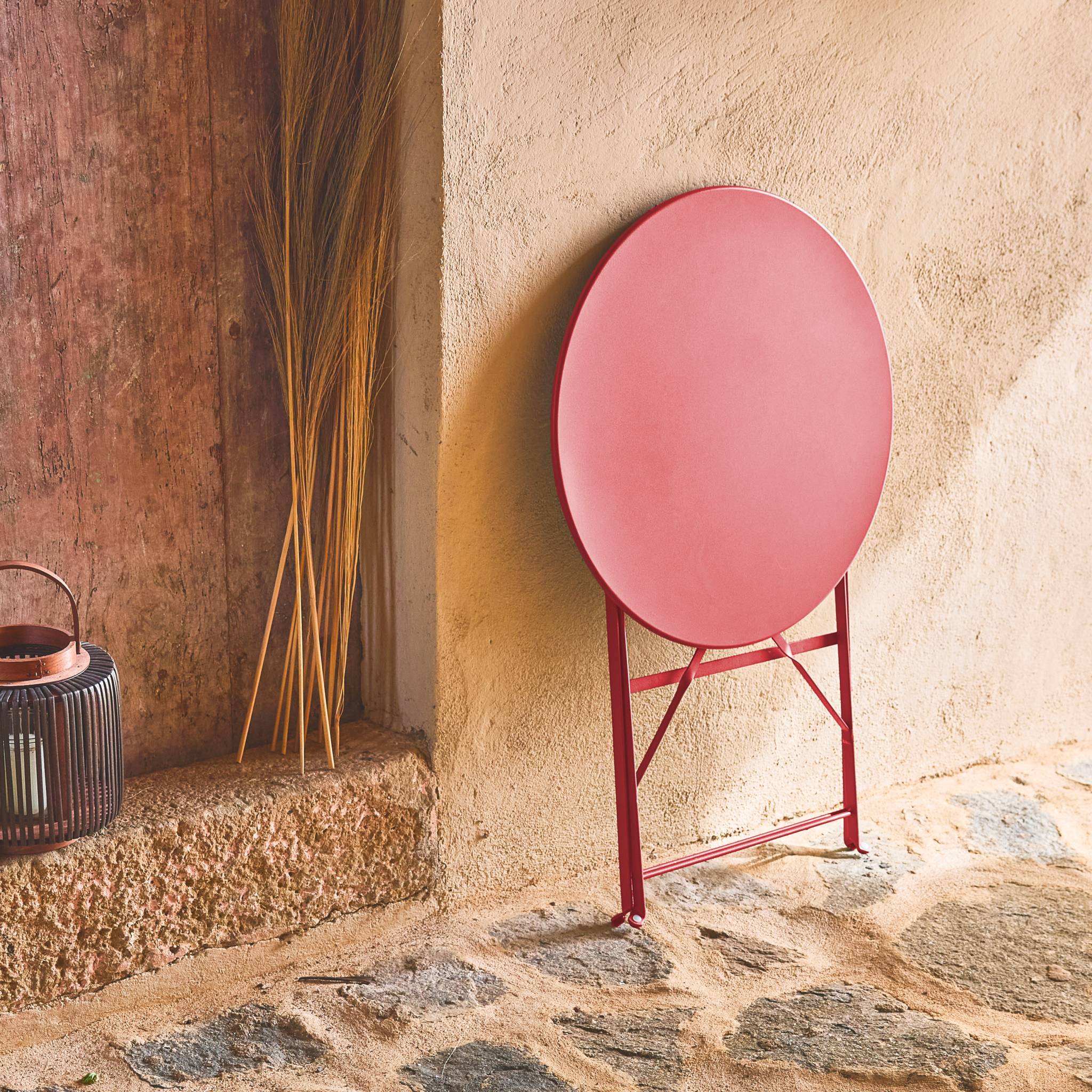 Tavolo da giardino bistrot pieghevole in metallo, 2 posti , terracotta