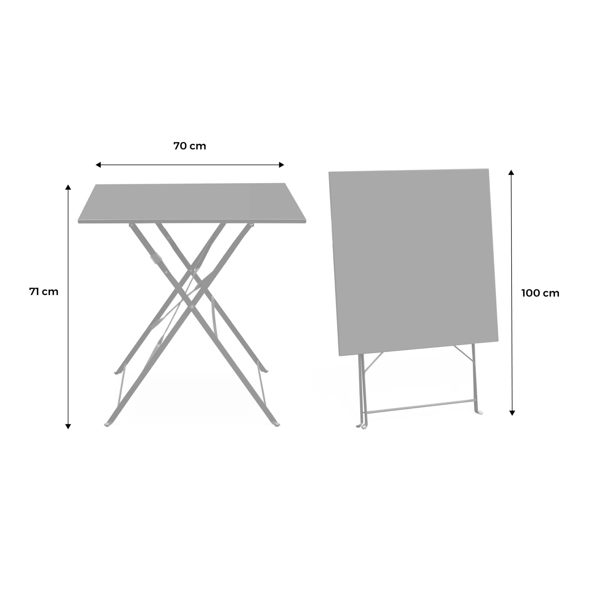 Tavolo da giardino bistrot pieghevole in metallo 70x70cm, 2 posti,