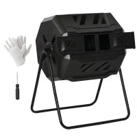 Compostiera da Giardino Girevole a 2 Sezioni con 8 Prese d'Aria, Compostiera Domestica in Acciaio e PP, 160 L, per Compostaggio Rifiuti Organici, 71x65x96 cm, Nero