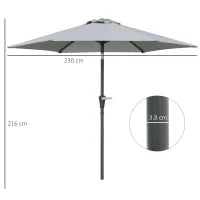 Ombrellone da Giardino Inclinabile 2.3x2m con Apertura a Manovella e 6 Stecche, Grigio