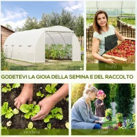 Serra da Giardino a Tunnel Per Piante, Struttura in Metallo e Copertura in PE, 6x3x2m, Bianco