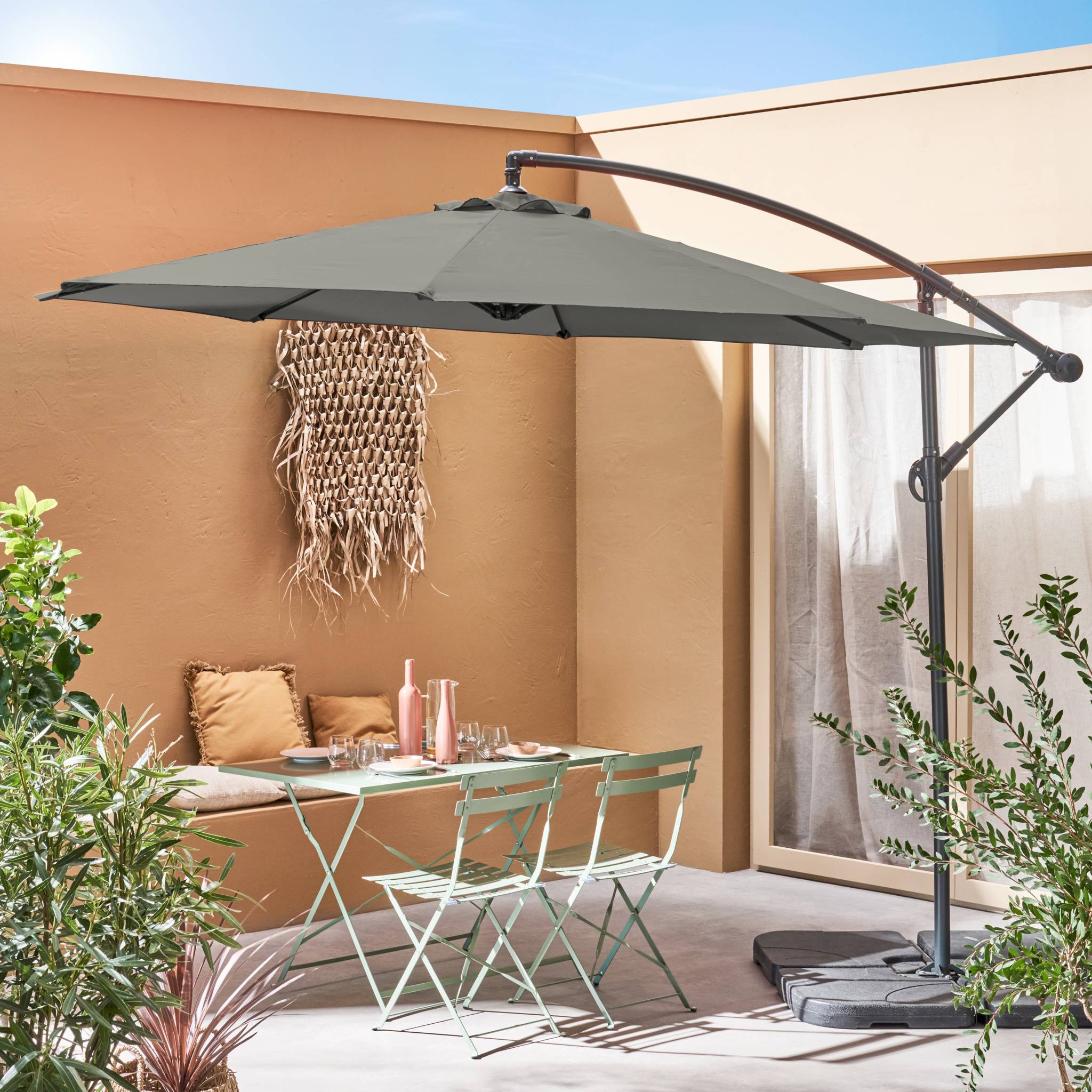 Ombrellone rotondo offset 300cm, verde kaki