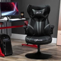 Poltrona da Gaming Girevole a 360° Ergonomica con Altezza Regolabile, Braccioli Ribaltabili e Cuscino Poggiatesta, 67x70x106-112 cm, Grigio Chiaro e Nero