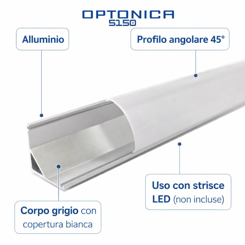 Profilo in alluminio per striscia led angolare grigio 12mm 2m