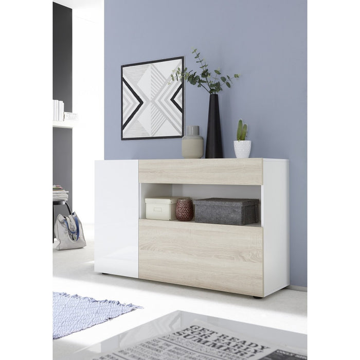 Buffet 1 cassetto e 2 porte - Collezione KALO - Bianco & Rovere chiaro - Eleganza e praticità