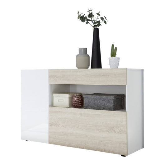 Buffet 1 cassetto e 2 porte - Collezione KALO - Bianco & Rovere chiaro - Eleganza e praticità