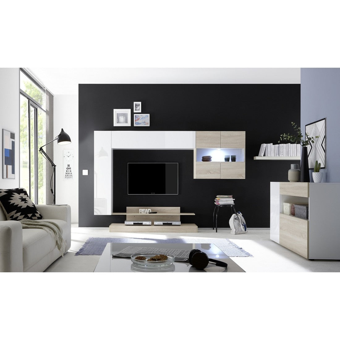 Buffet 1 cassetto e 2 porte - Collezione KALO - Bianco & Rovere chiaro - Eleganza e praticità