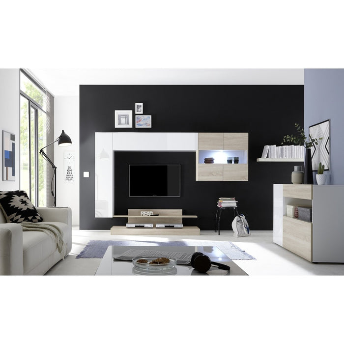 Buffet 1 cassetto e 2 porte - Collezione KALO - Bianco & Rovere chiaro - Eleganza e praticità