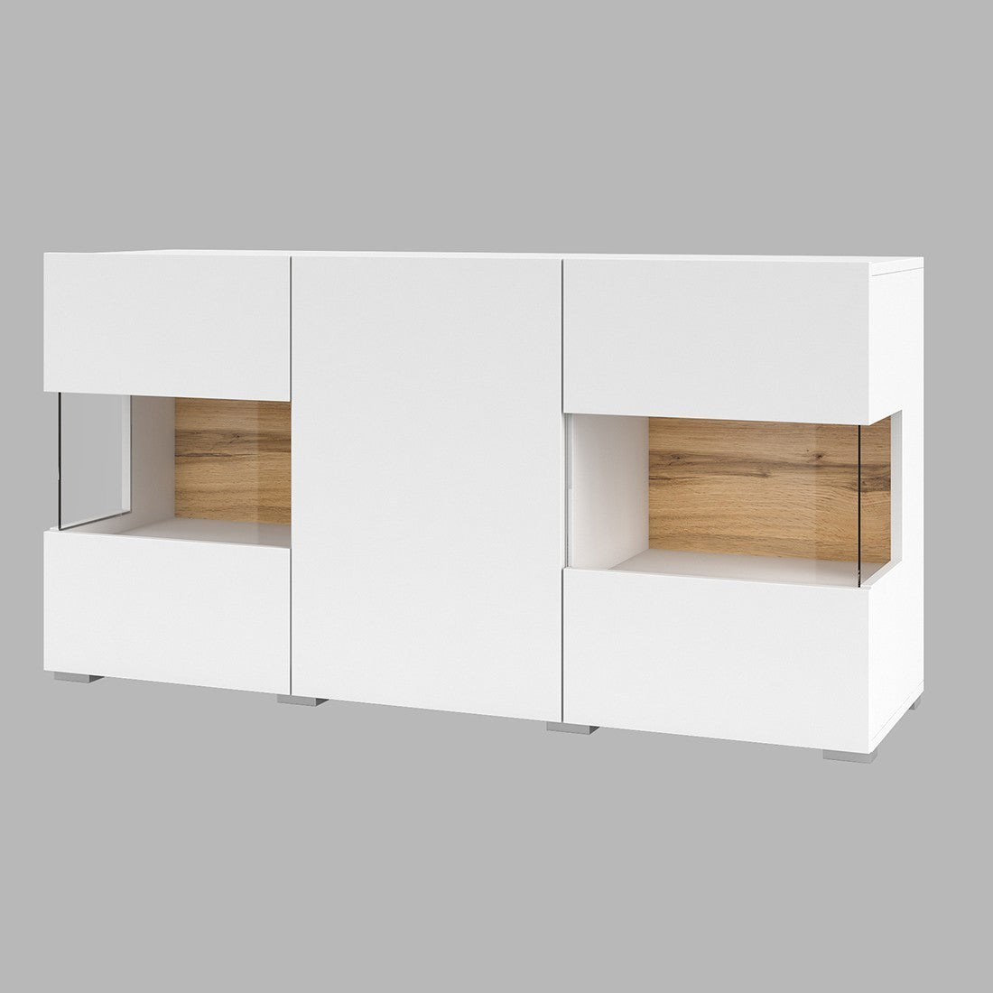 Credenza 120cm collezione EVA a 3 porte. Colore bianco e rovere.