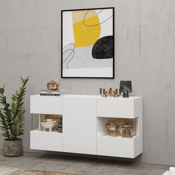 Credenza 120cm collezione EVA a 3 porte. Colore bianco e rovere.