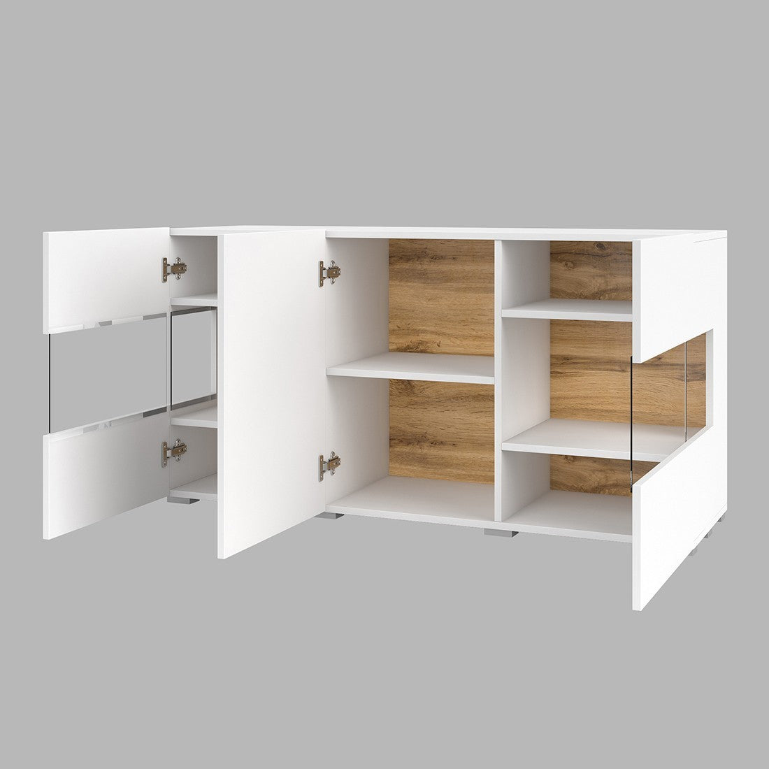 Credenza 120cm collezione EVA a 3 porte. Colore bianco e rovere.