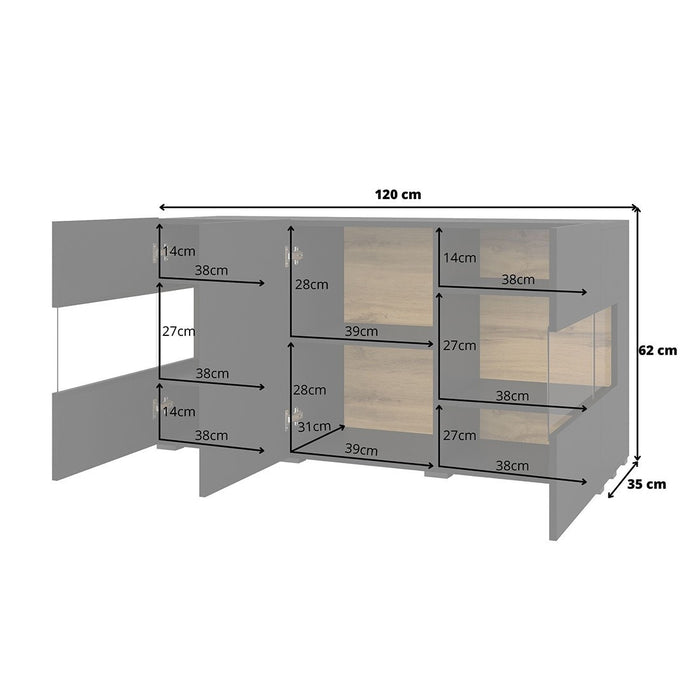 Buffet 120cm collezione EVA a 3 porte. Colore nero e rovere.