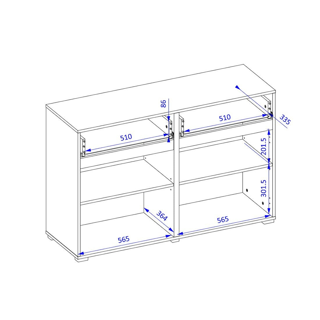 Buffet 120cm colori beige e nero collezione HAVANA. Credenza design con 2 porte e 2 cassetti.