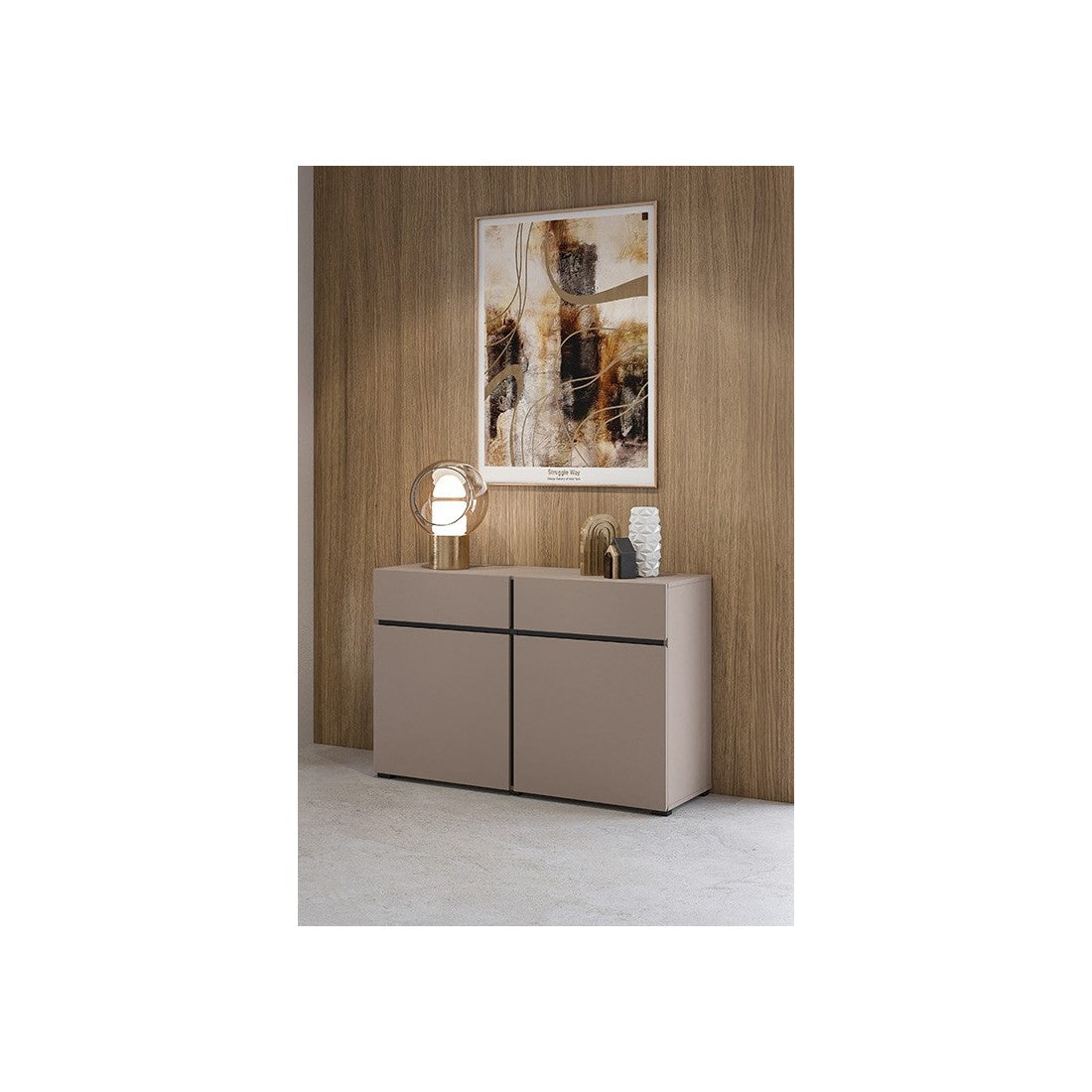 Buffet 120cm colori beige e nero collezione HAVANA. Credenza design con 2 porte e 2 cassetti.