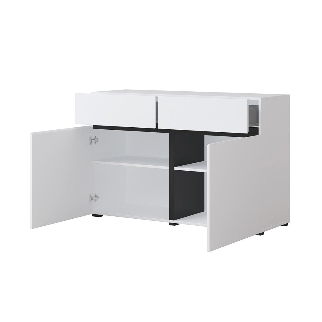 Buffet 120cm colori bianco e nero collezione HAVANA. Credenza di design con 2 porte e 2 cassetti.