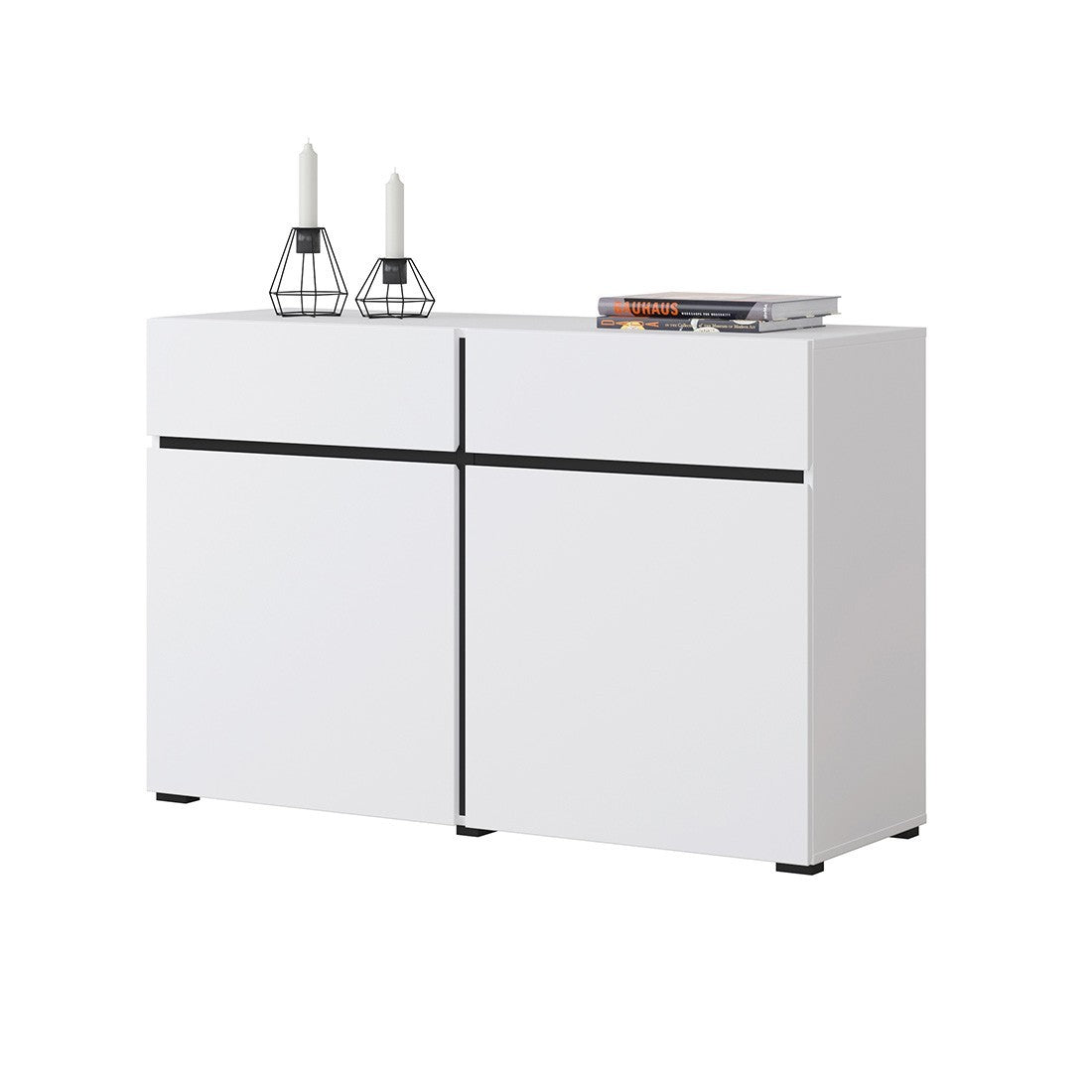 Buffet 120cm colori bianco e nero collezione HAVANA. Credenza di design con 2 porte e 2 cassetti.