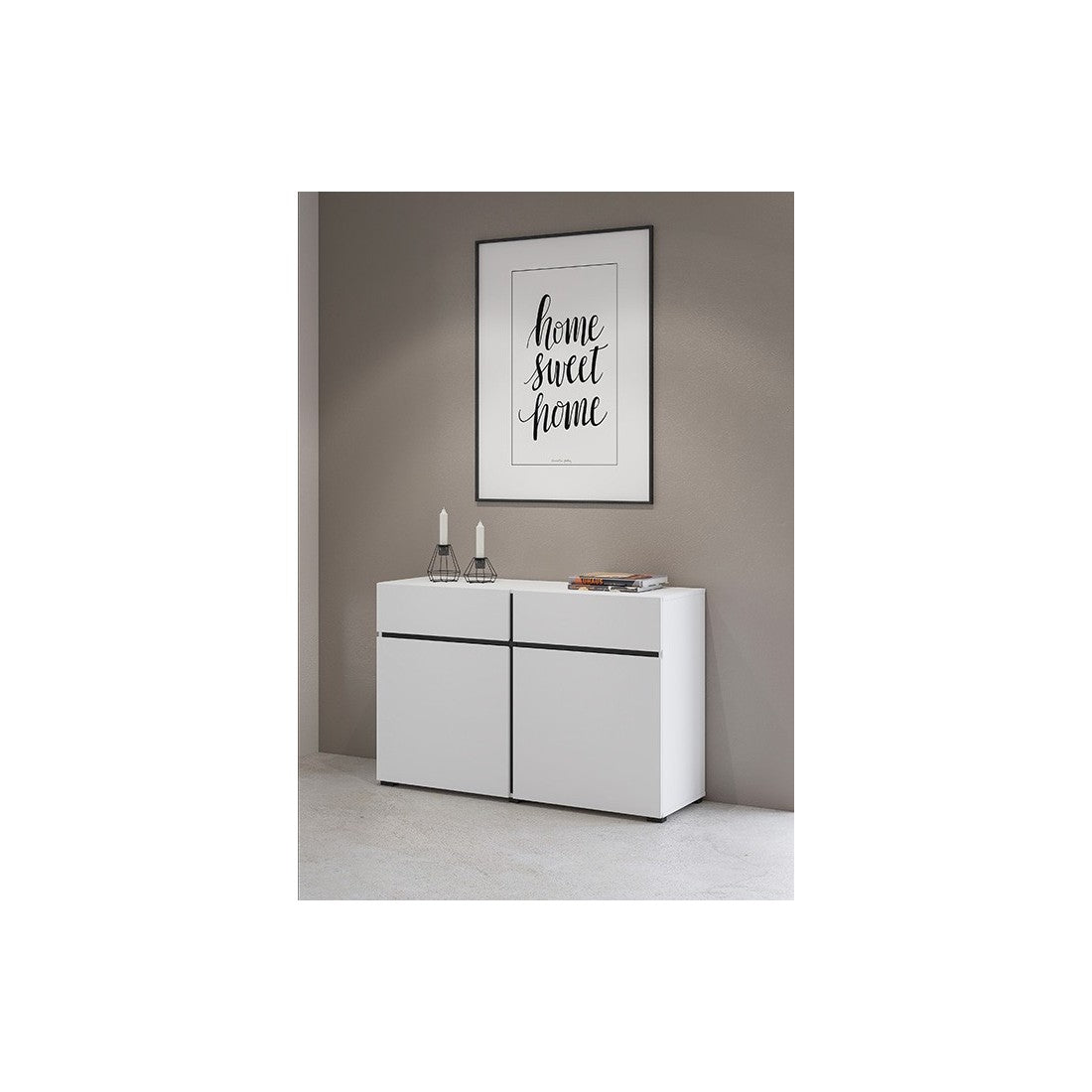Buffet 120cm colori bianco e nero collezione HAVANA. Credenza di design con 2 porte e 2 cassetti.
