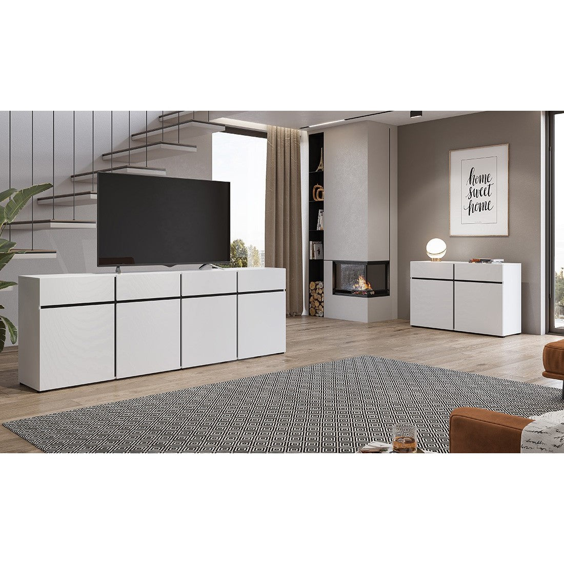 Buffet 120cm colori bianco e nero collezione HAVANA. Credenza di design con 2 porte e 2 cassetti.
