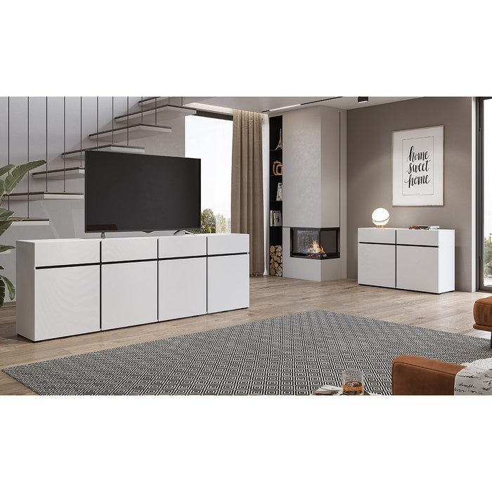 Buffet 120cm colori bianco e nero collezione HAVANA. Credenza di design con 2 porte e 2 cassetti.