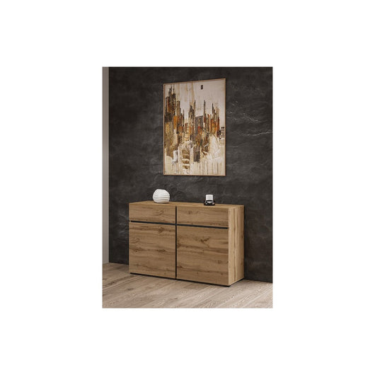 Buffet 120cm colore rovere e nero collezione HAVANA. Credenza design con 2 porte e 2 cassetti.