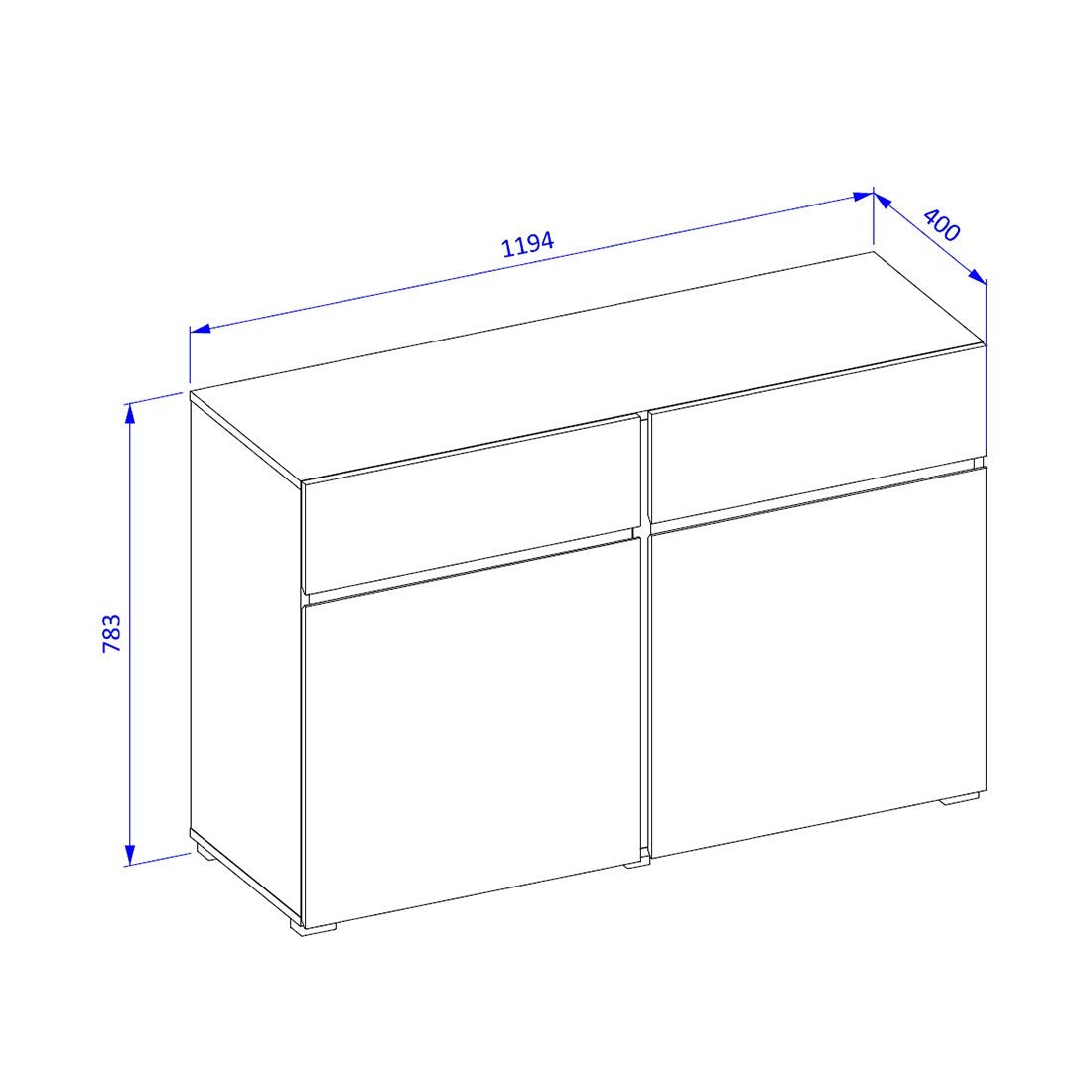 Buffet 120cm colore rovere e nero collezione HAVANA. Credenza design con 2 porte e 2 cassetti.