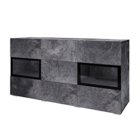 Buffet 130 cm RAMOS – Grigio effetto ardesia e nero – 2 porte vetrate + 3 cassetti – Senza LED
