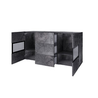Buffet 130 cm RAMOS – Grigio effetto ardesia e nero – 2 porte vetrate + 3 cassetti – Senza LED
