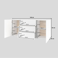 Buffet 140cm collezione EVA con 2 porte e 3 cassetti. Colore bianco e rovere.