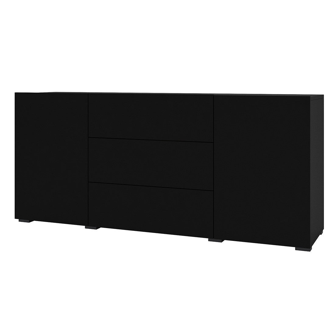Credenza 140 cm collezione EVA con 2 ante e 3 cassetti. Colore nero e rovere.