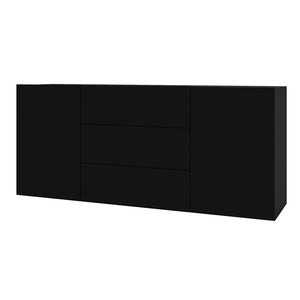 Credenza 140 cm collezione EVA con 2 ante e 3 cassetti. Colore nero e rovere.