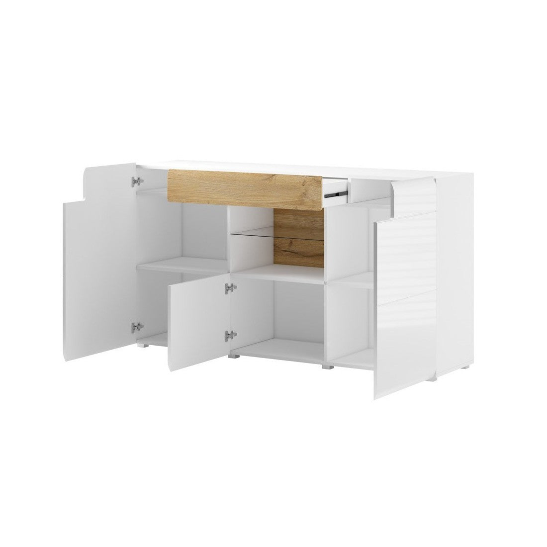 Credenza 160cm collezione OHIO. Colori bianco e rovere. LED inclusi.