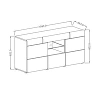Credenza 160cm collezione OHIO. Colori bianco e rovere. LED inclusi.