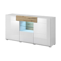 Credenza 160cm collezione OHIO. Colori bianco e rovere. LED inclusi.
