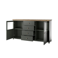 Buffet 180cm con LED integrate collezione ASSIA. Colori verde e rovere. 2 porte e 4 cassetti.