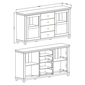 Buffet 180cm con LED integrate collezione ASSIA. Colori verde e rovere. 2 porte e 4 cassetti.