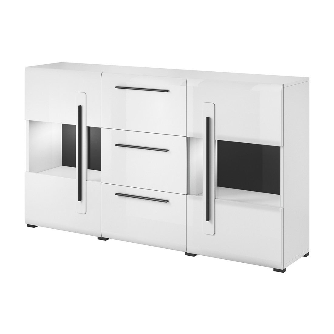 Buffet 180cm collezione BREDA con due porte parzialmente vetrate e tre cassetti. Colore bianco.