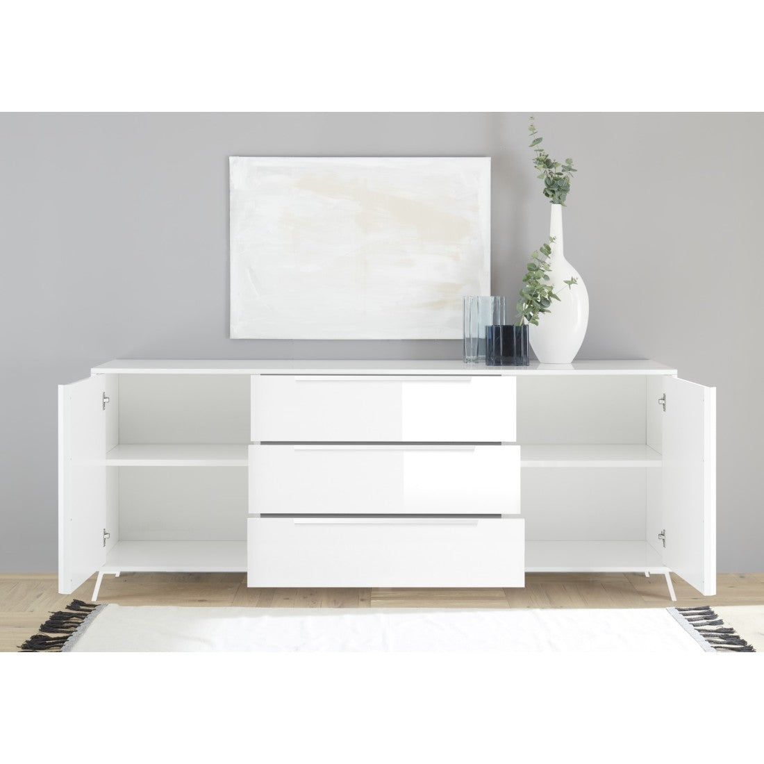 Buffet 2 porte 3 cassetti collezione SKY. Colore bianco lucido lacato