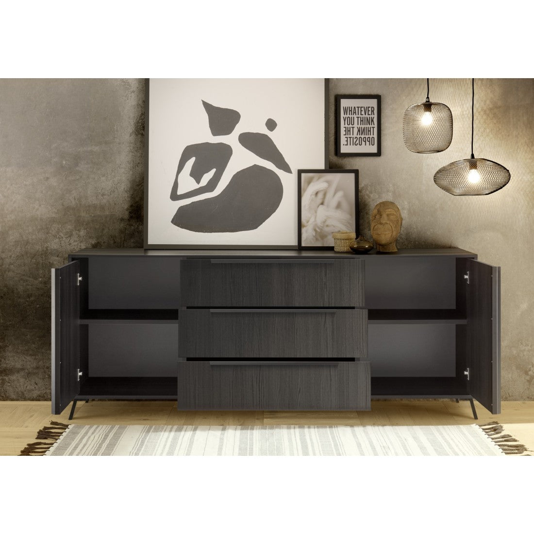 Buffet 2 porte 3 cassetti collezione SKY. Colore rovere nero.
