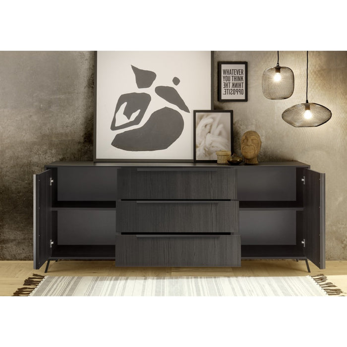 Buffet 2 porte 3 cassetti collezione SKY. Colore rovere nero.