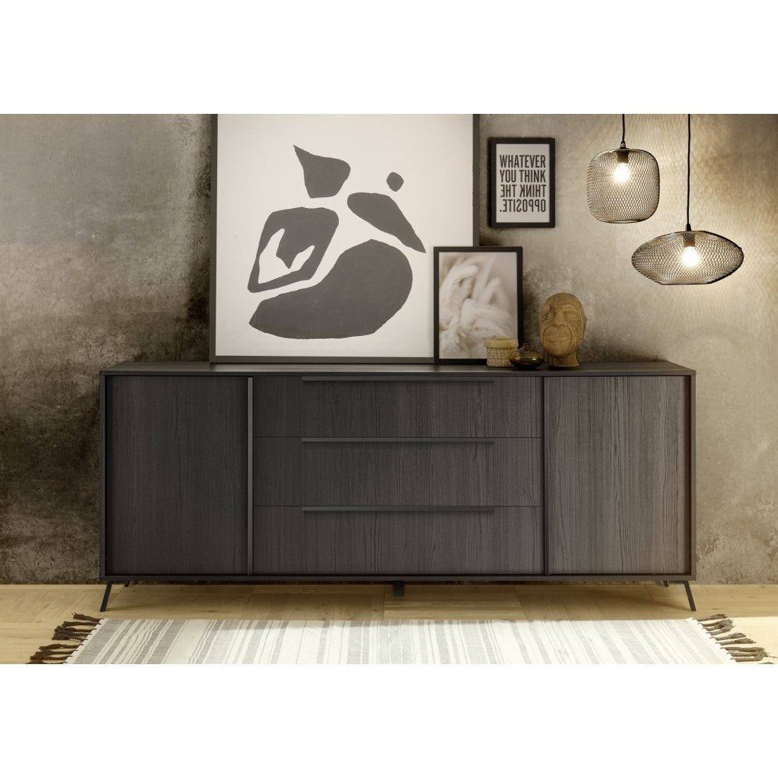 Buffet 2 porte 3 cassetti collezione SKY. Colore rovere nero.