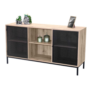 Buffet a 2 ante con griglia in metallo nero - Colore rovere chiaro, dimensioni 100x40xH75 cm - Collezione METALIX
