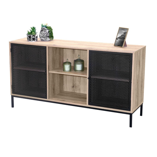 Buffet a 2 ante con griglia in metallo nero - Colore rovere chiaro, dimensioni 100x40xH75 cm - Collezione METALIX