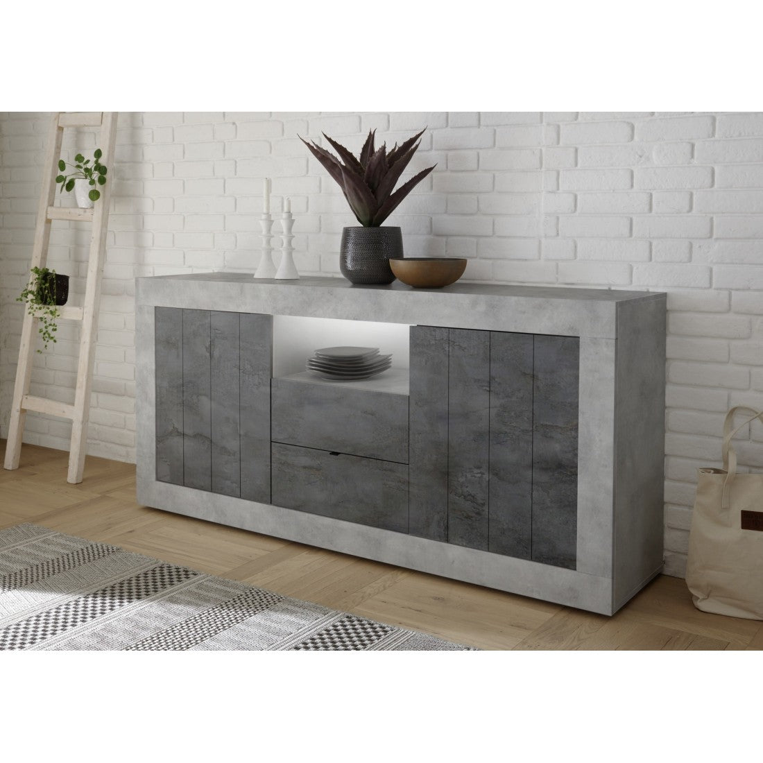 Buffet a 2 ante battenti e 2 cassetti, colore grigio scuro, collezione URBAN