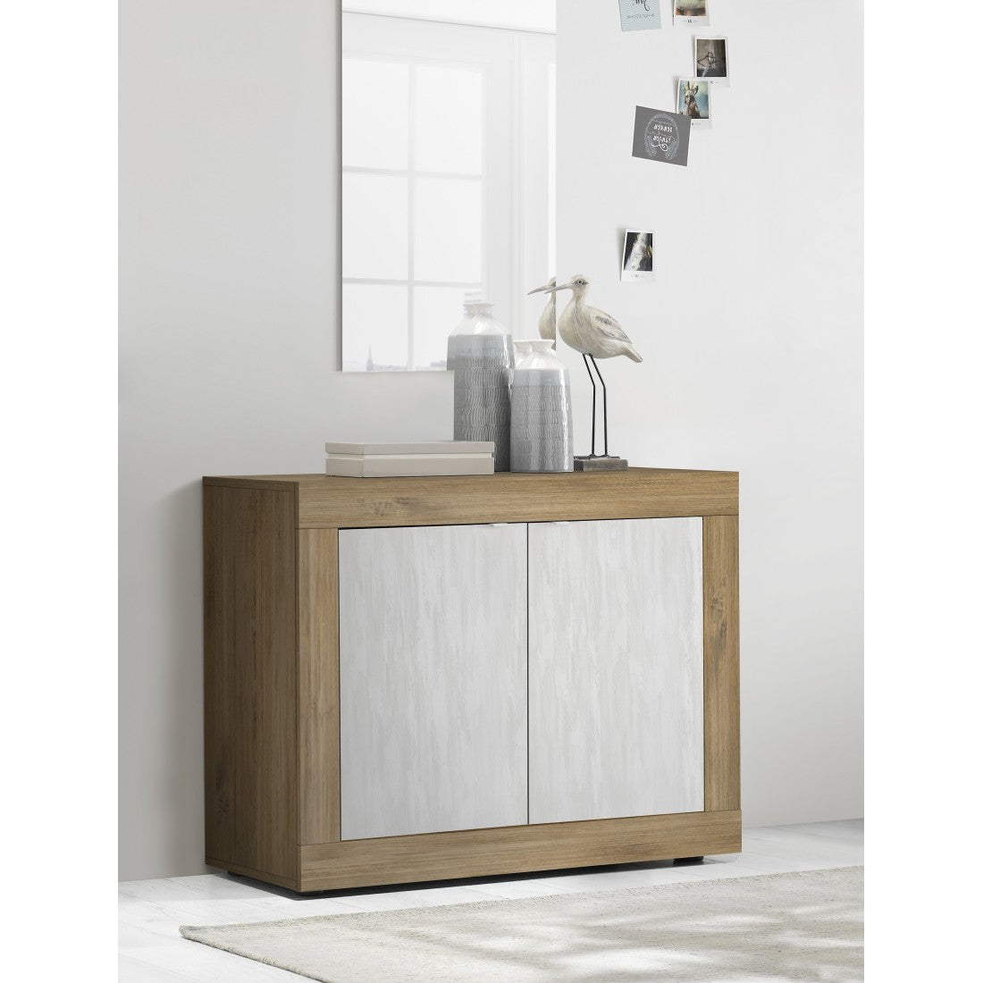 Credenza a 2 porte collezione ACCESS. Colori bianco e rovere scuro.