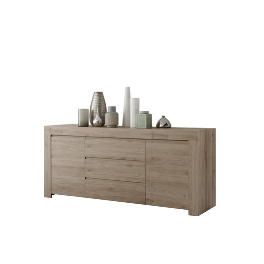 Credenza a 2 porte e 3 cassetti, collezione ZEFIR, colore rovere chiaro, perfetta per il tuo soggiorno.