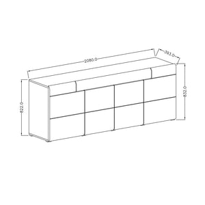 Buffet 200cm collezione OHIO. Colore bianco e finiture in quercia.