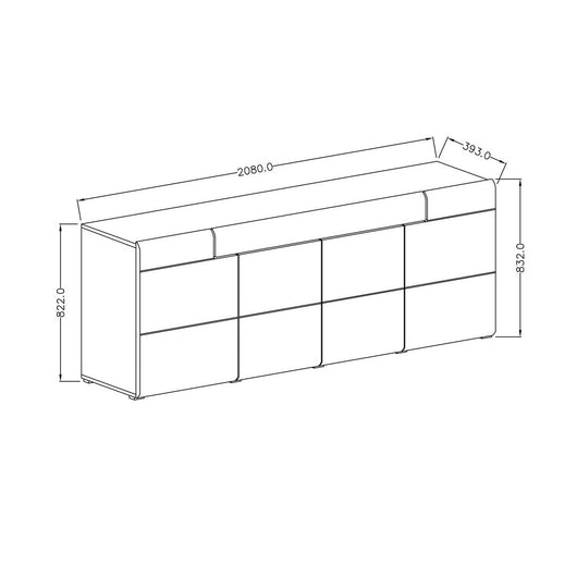 Buffet 200cm collezione OHIO. Colore bianco e finiture in quercia.