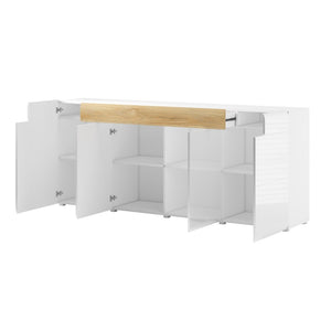 Buffet 200cm collezione OHIO. Colore bianco e finiture in quercia.