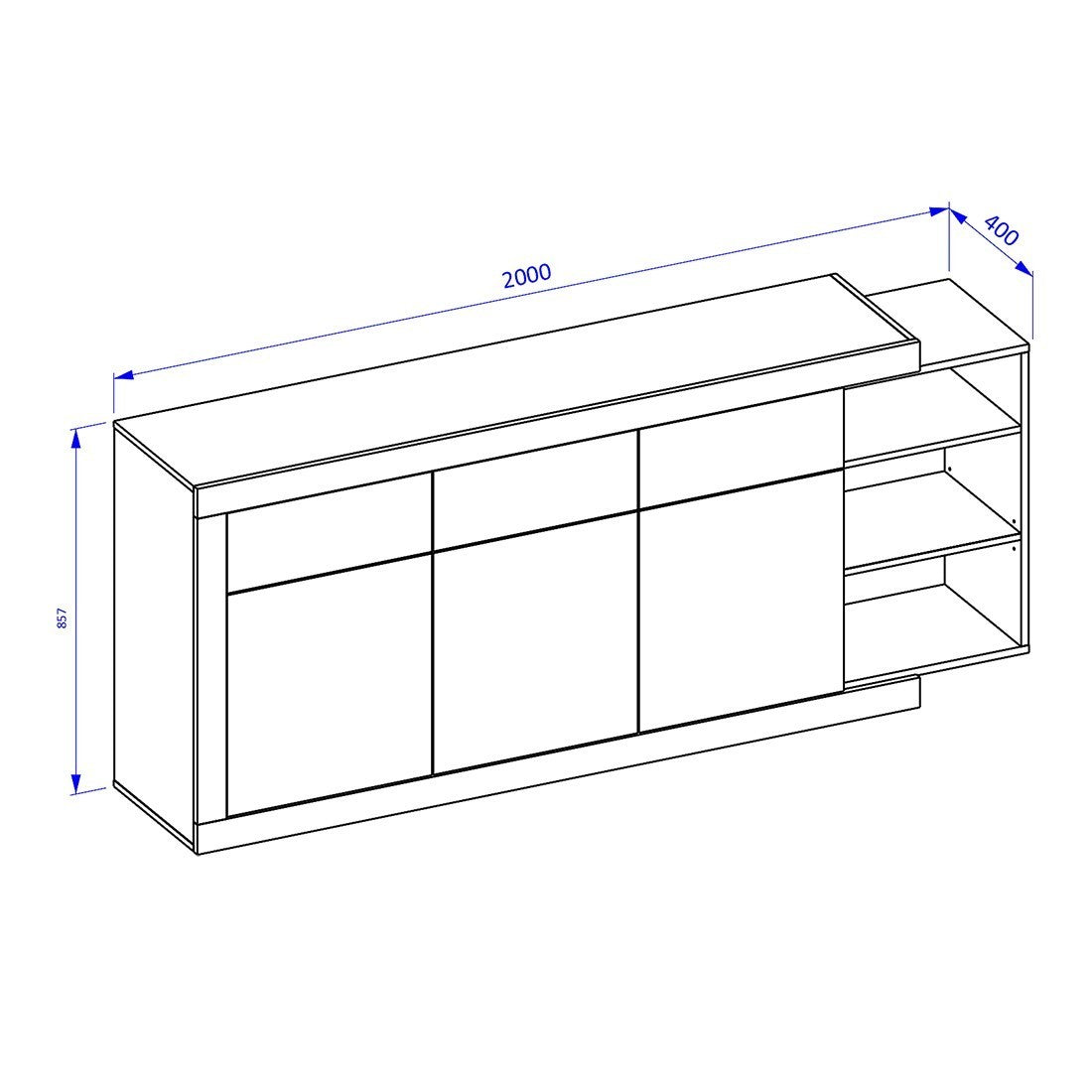 Buffet 200cm color quercia e bianco lucido con numerosi vani di stoccaggio collezione SINATRA.