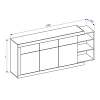 Buffet 200cm color quercia e bianco lucido con numerosi vani di stoccaggio collezione SINATRA.
